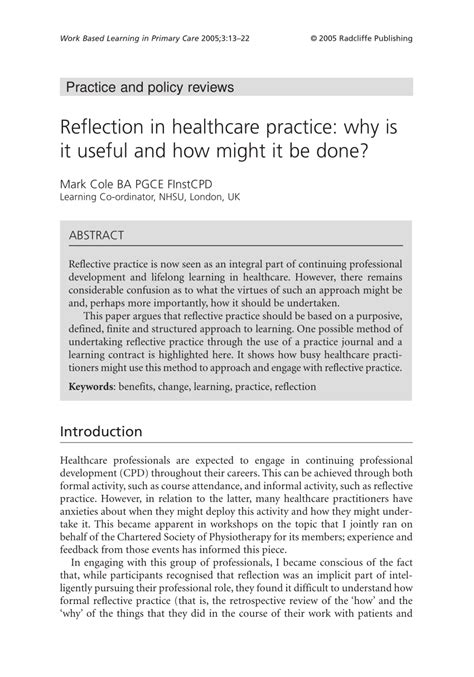 reflection  healthcare practice