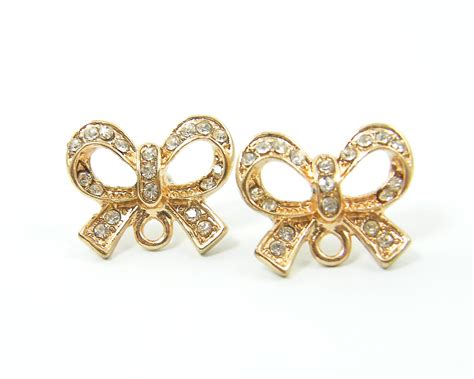 gold bow rhinestone earring findings bridal wedding jewelry
