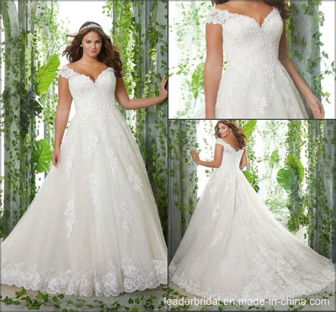 China Cap Sleeves Bridal Ball Gowns Plus Size Lace Wedding Dress P3254