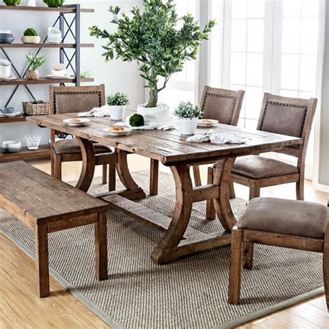 furniture  america sail rustic pine solid wood dining table