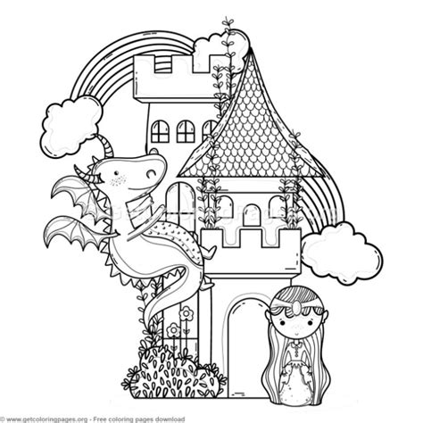 magic world castle princess  dragon coloring pages