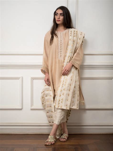 Beautiful Cream Pakistani Semi Formal Dress By Misha