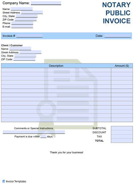 notary invoice template   printable templates