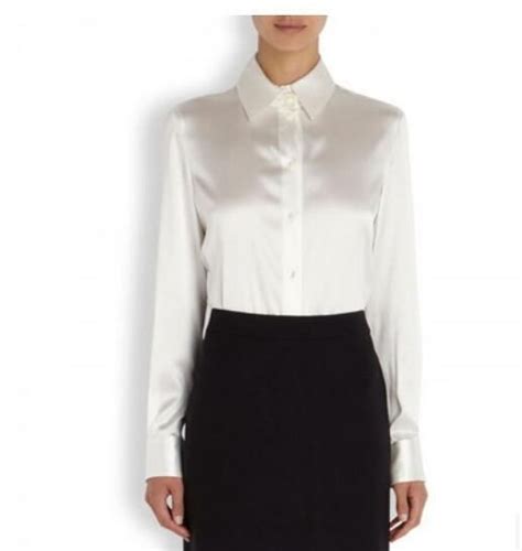 womens white satin silk business career dress formal shirt blouse tops