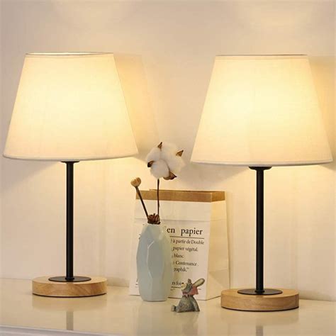 Set Of 2 Bedside Desk Lamps For Bedroom Nightstands White Cylinder