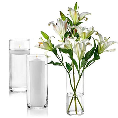 Set Of 3 Glass Cylinder Vases 10 Inch Tall Multi Use Pillar Candle