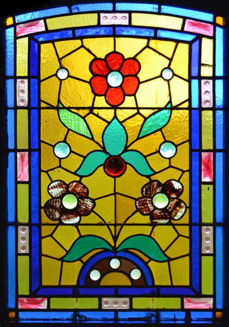 Window Film Stained Glass Pattern Flowers Yellow Blue