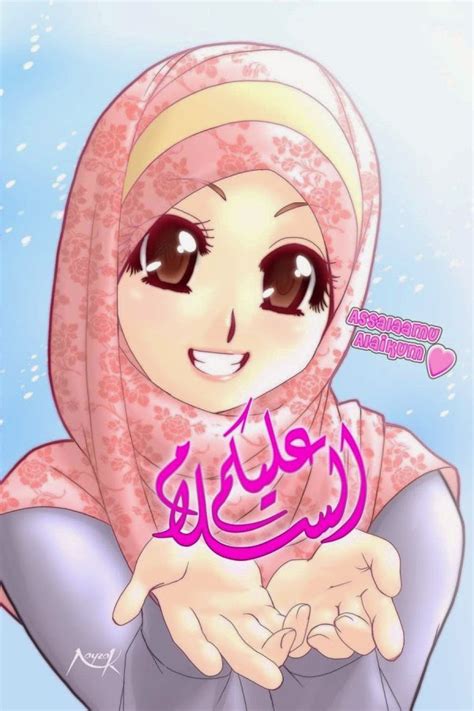gambar kartun wanita muslimah berjilbab cantik dan anggun michaelrokk
