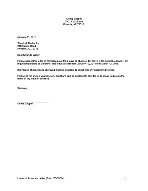 leave  absence letter create    template