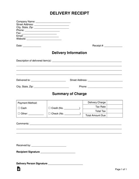 delivery receipt template word  eforms