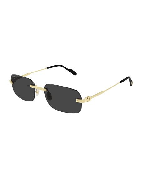Cartier Men S Rimless Rectangle Metal Sunglasses Neiman Marcus