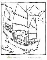 Boat Chinese Education Color Coloring Pages Colouring Boats Ships Junk sketch template