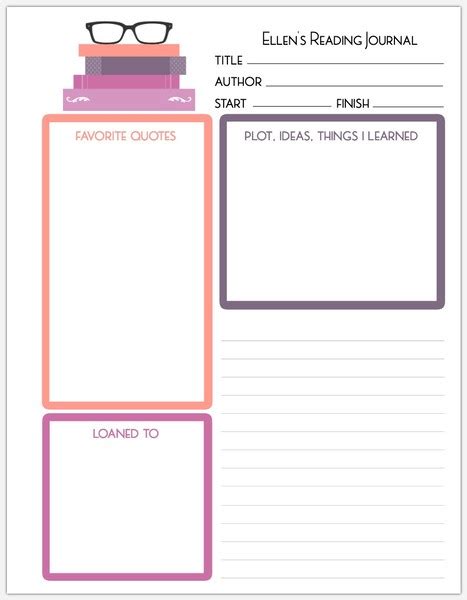 reading journal printable custom pages custom pages