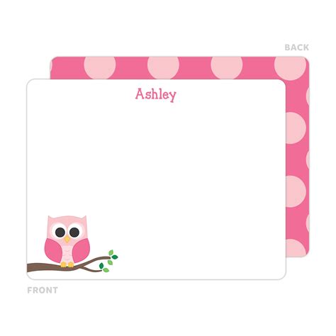 personalized flat note cards owl note cards tickled peach studio