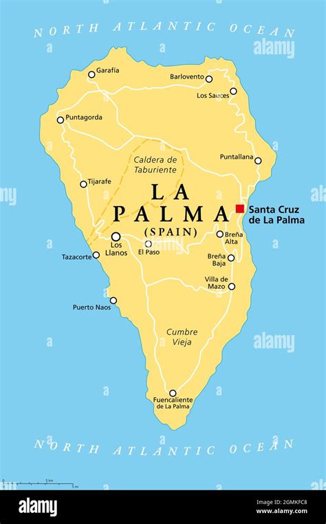 la palma island political map  capital santa cruz san miguel de la palma north western