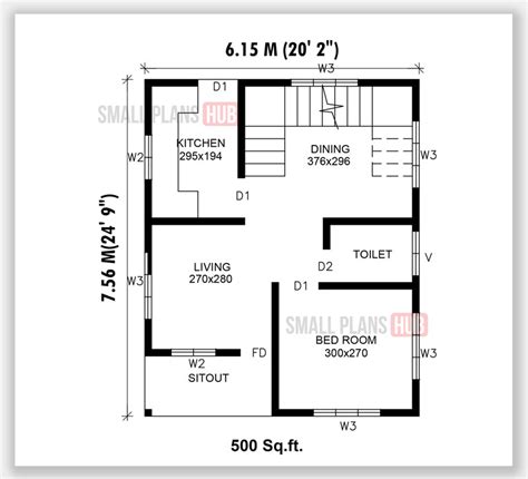 single bedroom house plans  staircase   sqft   sq
