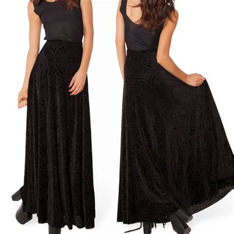 women maxi long skirt  high waist vintage pleated skirt long black  size velvet ladies