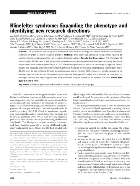 Pdf Klinefelter Syndrome Expanding The Phenotype And Identifying New