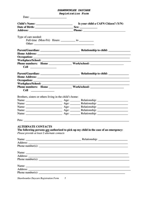 printable daycare registration forms printable forms