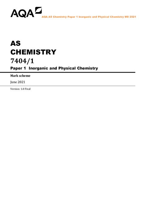 aqa  chemistry paper  inorganic  physical chemistry ms