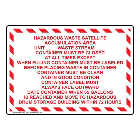 hazardous waste satellite accumulation area unit sign nhe