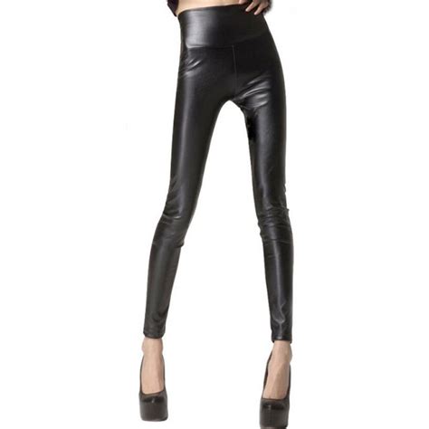 women leather leggings stretchy sexy leather pants ankle length pants