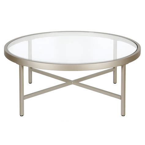 Evelynandzoe Contemporary Round Coffee Table With Glass Top