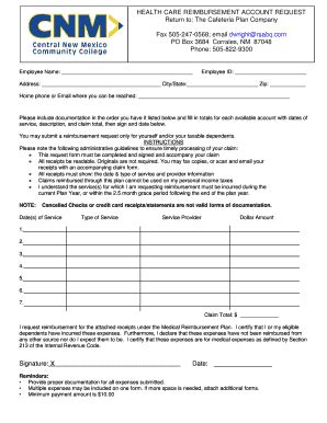 fillable  cnm health care account reimbursement request form