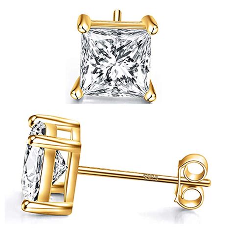 mm square simulated diamond earring stud earring silver color metal
