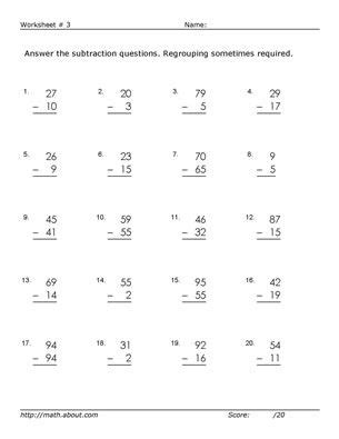 subtraction  regrouping worksheets     classroom