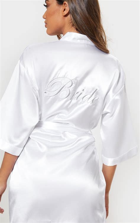white satin bride robe nightwear and onesies prettylittlething