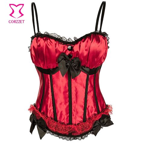 red black bow strap push up corsets and bustiers gothic korsett for