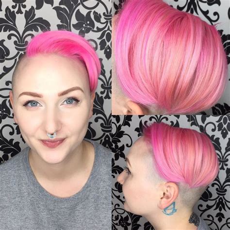 women s combover undercut pixie with shaved sides and pink color