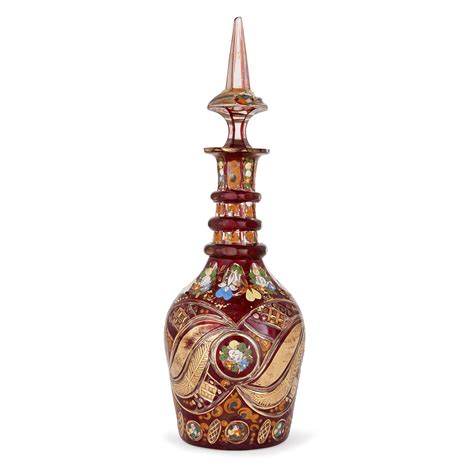 Bohemian Ruby Cut Glass And Enamelled Antique Decanter Mayfair Gallery