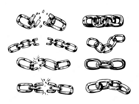 premium vector set  chain illustration broken chains hand drawn