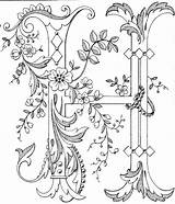 Alphabet Coloring Letters Monogram Fancy Adult Adults Embroidery Antique Library Link Pattern Patterns sketch template