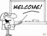 Coloring Welcome Teacher Board School Pages Chalk Displayed Pointer Text Woman Printable Back Drawing sketch template