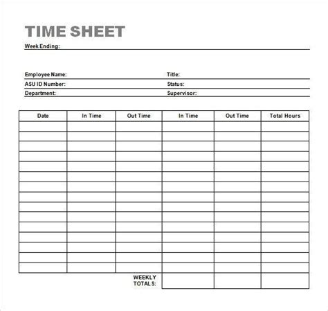 time card template    sample time sheet   format