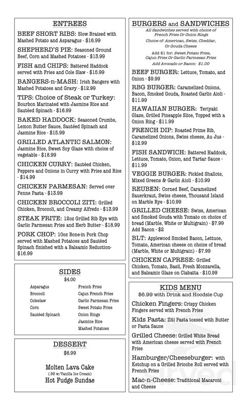rockland bar grill menu  rockland massachusetts usa