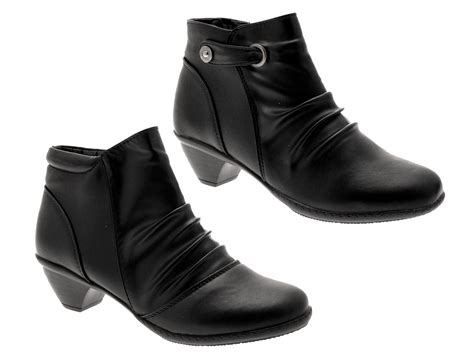 womens comfort flexi  heel ankle boots faux leather ladies shoes black sz   ebay