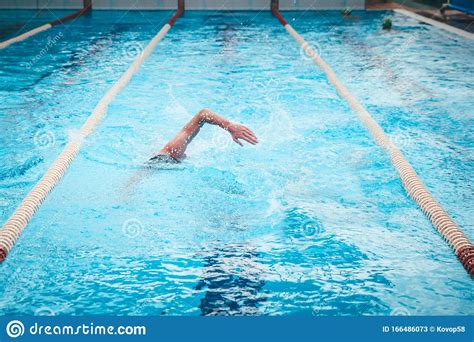 fit swimmer training in the swimming pool professional male swimmer