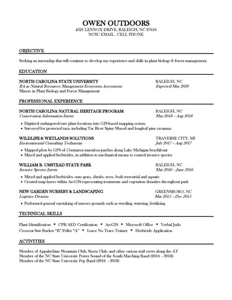 outdoor resume career development center