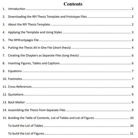 table  contents template   documents word