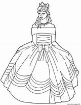 Coloring Princess Pages Gown Ball Dress Printable Off Drawing Shoulder Gowns Dresses Print Quince Wedding Template sketch template