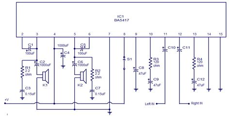 wattt stereo amplifier circuit  ba operates   dc   output   ohm