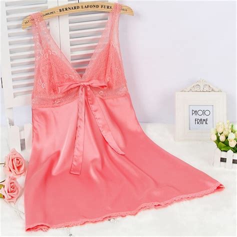 solid satin chiffon women nightgowns sexy lace sleepshirt summer