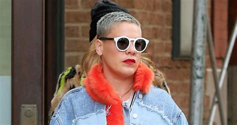 pink shows off newly shaved head during day out in nyc pink just jared