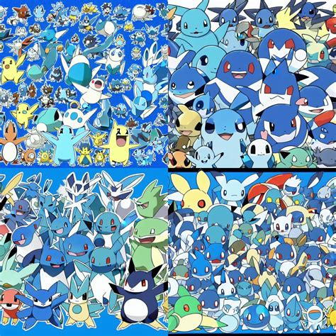 official art   diverse crowd  blue pokemon  stable diffusion
