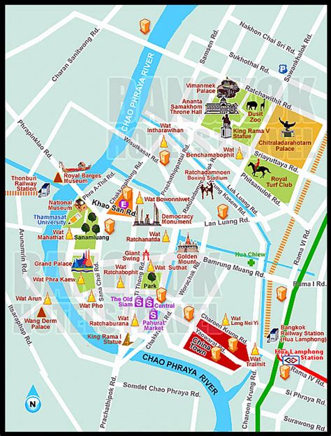 complete tourist attractions map  bangkok thailand  bts