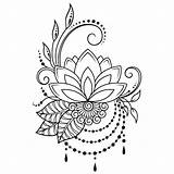Lotus Flower Indian Mehndi Outline Drawing Henna Vector Decoration Tattoo Ornament Hand Draw Pattern Oriental Style Doodle Illustration Premium Ethnic sketch template